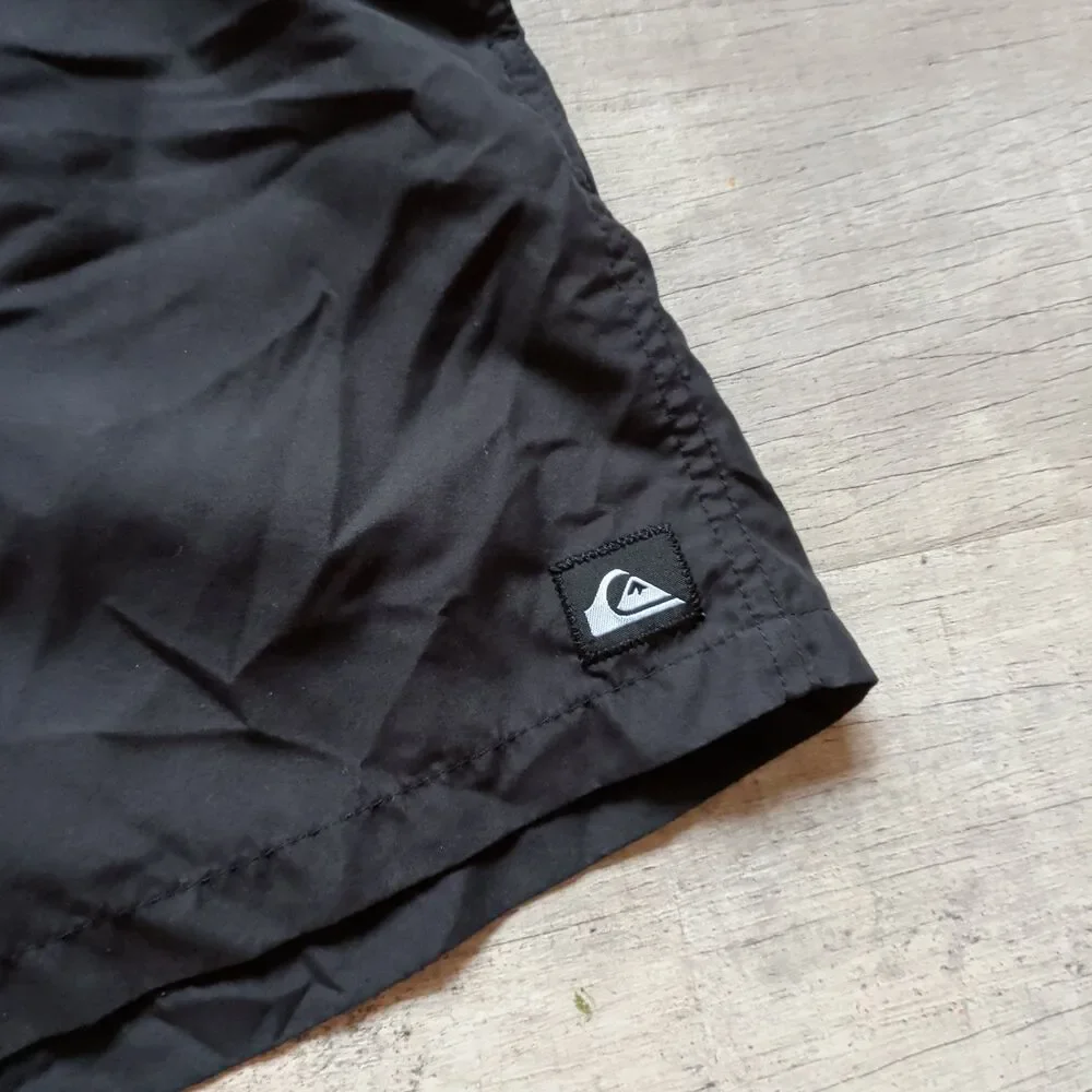 ​Quiksilver Mens Black Elastic Waist Drawstring Swim Trunks Board Shorts M Lined